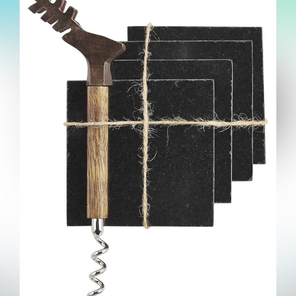 Mud Pie Deer Coaster Opener Set, Black